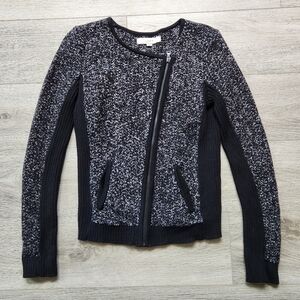 Ann Taylor LOFT Black Gray Sweater Jacket Womens Small Zipper Cotton